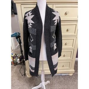 maurices Southwestern Aztec Print Cardigan Sweater Charcoal Grey XS Pockets